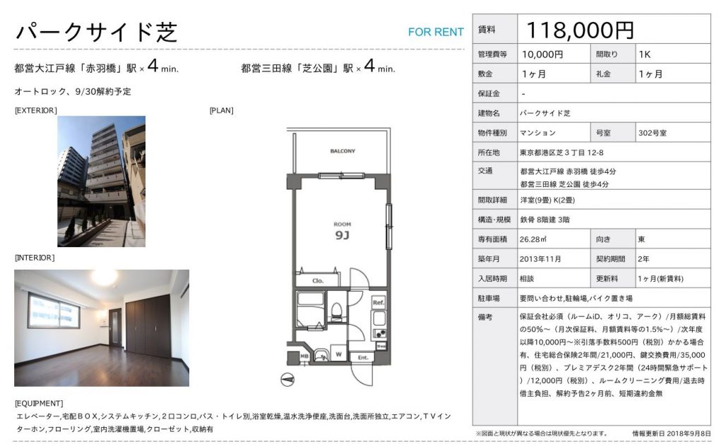 水商売賃貸　パークサイド芝　募集図面