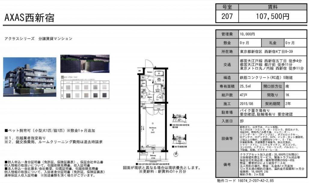 水商売賃貸　アクサス西新宿　募集図面