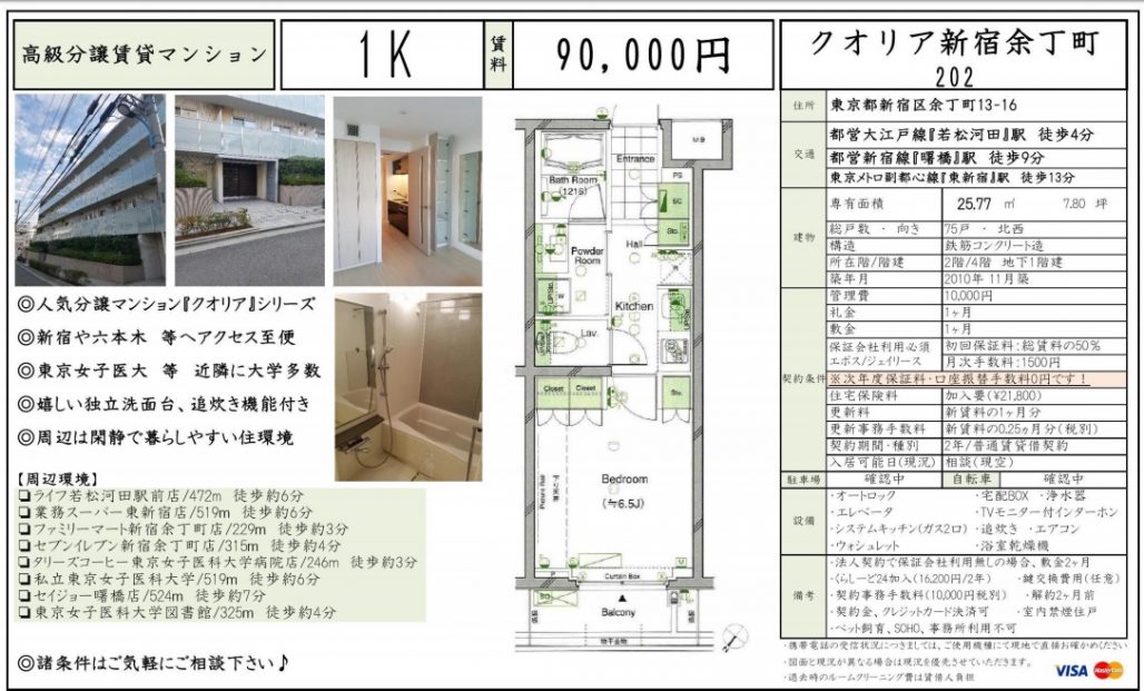 水商売賃貸　クオリア余丁町　募集図面