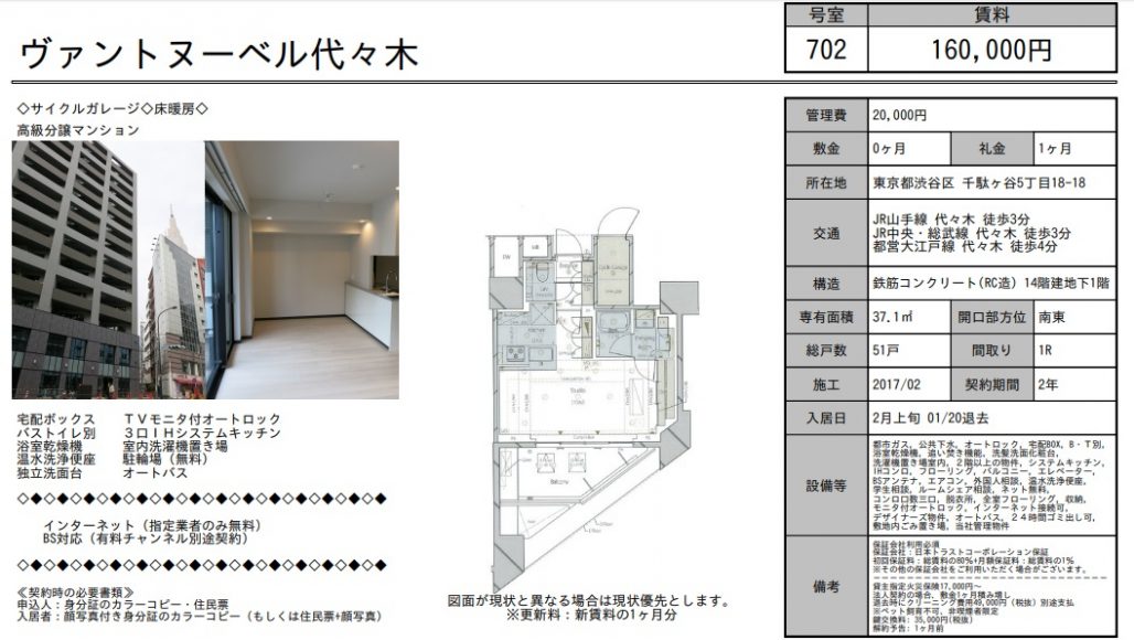 水商売賃貸　ヴァントヌーベル代々木　募集図面