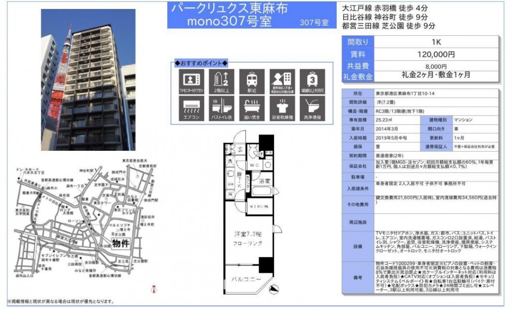 水商売賃貸 パークリュクス東麻布mono 募集図面