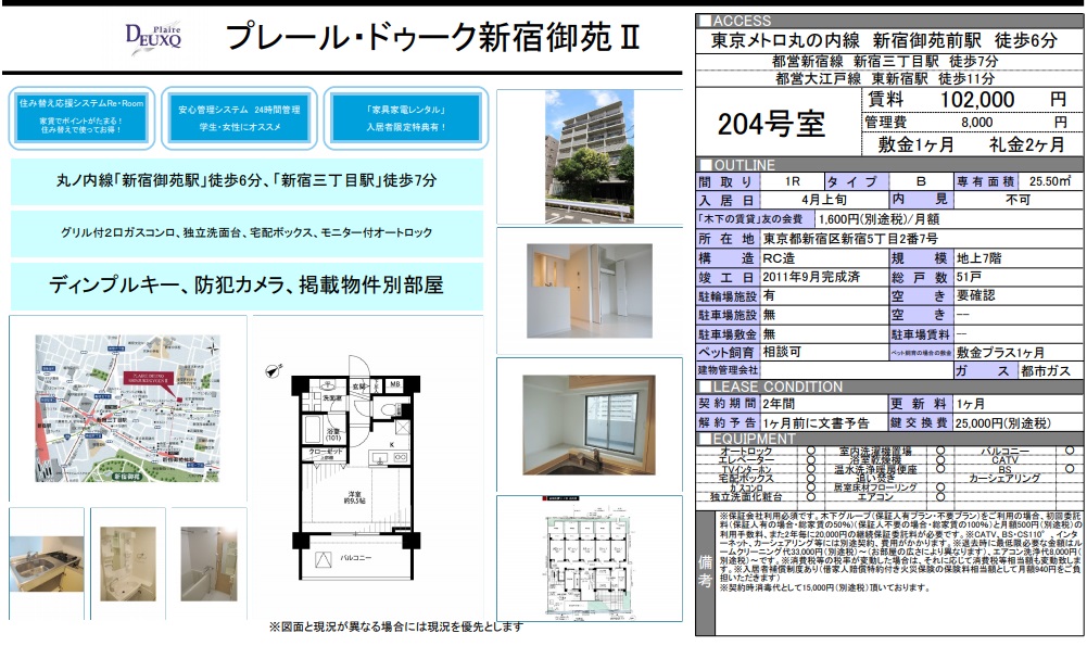 水商売賃貸 　プレール・ドゥーク新宿御苑Ⅱ　募集図面