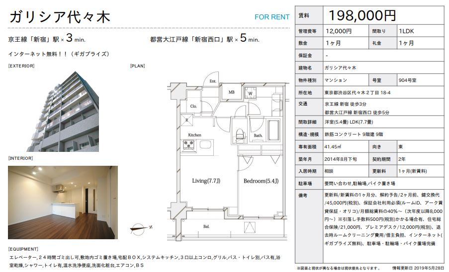 水商売賃貸　ガリシア代々木　募集図面