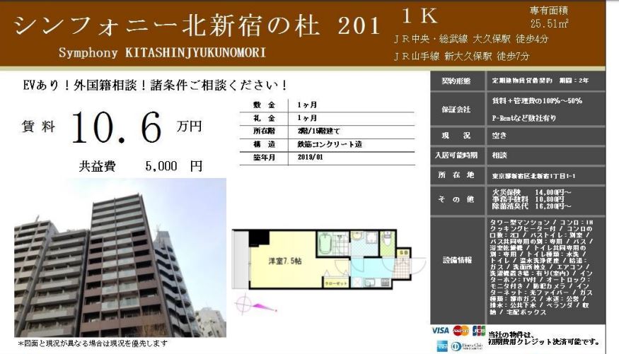 水商売賃貸 シンフォニー北新宿の杜　募集図面