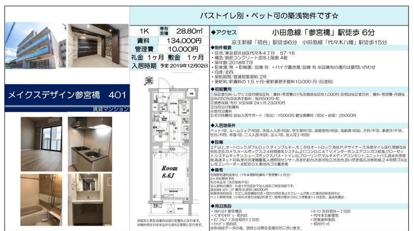 水商売賃貸 メイクスデザイン参宮橋　募集図面