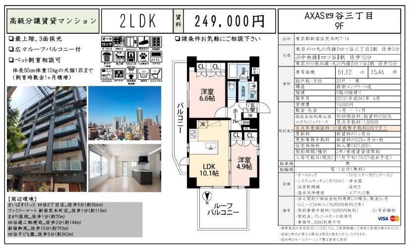 水商売賃貸　アクサス四谷三丁目　募集図面